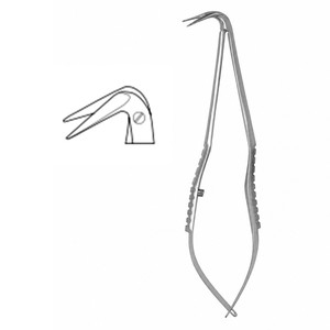 Tijeras YASARGIL con Hojas de Corte en Ángulo Inverso en Forma de Bayoneta, Longitud 12 mm, Anguladas 125° °   Longitud total 7-1/4 pulgadas 18.4 cm ZETOMEDPRO - Product Image 1