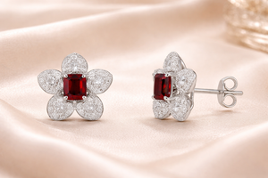 Boucles d'oreilles clous florales octogonales en grenat, en argent sterling 925, faites à la main, cadeau - Product Image 5