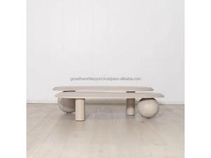 Modern Nesting Coffee Table Set of 2 Solid Wood Double Coffee Table Designer Double Coffee Table Set Wooden Nesting Center Table - Product Image 4