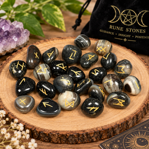 MEJOR PIEDRA CURATORIA CRISTAL NEGRO ONYX RUNE SET CRISTAL CURACIÓN 25 PIEZAS GRABADO ONYX RUNE STONE AGATE RUNE SET - Product Image 1