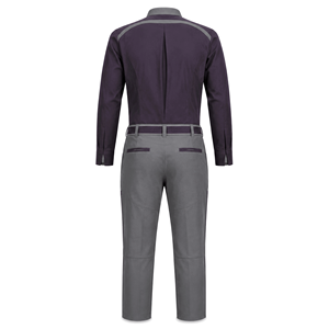 Ensemble chemise et pantalon de travail personnalisé gris-violet à manches longues avec poches utilitaires pour le personnel des installations - Vente en gros Fabricant - Product Image 3