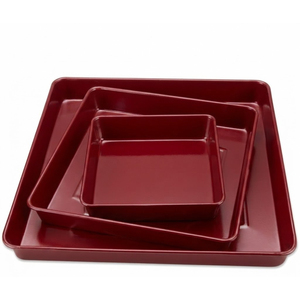 Ensemble de moules à pâtisserie carrés antiadhésifs bordeaux en acier au carbone robuste avec revêtement céramique, moules à gâteaux empilables et plateaux de cuisson profonds pour la vente en gros - Product Image 1
