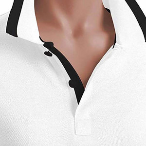 Polo en piqué blanc pour femme, manches courtes, couleur unie, style décontracté, coupe classique, col et poignets à bordure noire - Product Image 6