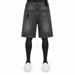 Pantalones Cortos de Mezclilla con Gráficos de Diamantes de Imitación Personalizados para Hombre, Estilo Vintage Lavado, Holgados, Streetwear, OEM ODM al por Mayor - Product Image 2