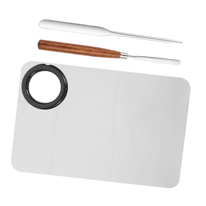Palette de mélange en acier inoxydable avec spatules à manche métallique et pinceaux plume super badger pour usage cosmétique et laboratoire - Product Image 1