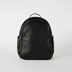 Minimalist Black Genuine Leather <b>Laptop</b> <b>Backpack</b> with Zipper Closure and Shoulder Straps for Daily Use - Product Image 1