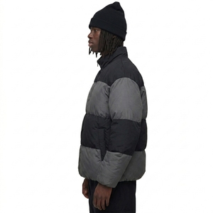 Men's Color Blocking Puffer Jacket Stand Collar Zipper Front Windproof Casual Winter Coat <b>Thick</b> <b>Quilted</b> Regular Fit - Product Image 4
