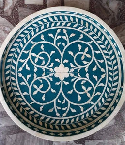 Plateau cadeau incrusté d'os dernier modèle, plateau incrusté d'os bleu pour cadeau d'anniversaire et d'anniversaire, plateau circulaire en os pour cadeau de fête des mères - Product Image 1