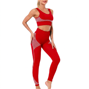 Women's Black Yoga Set High Waist Leggings Strapless <b>Lace</b> <b>Elastic</b> Waist 2 Piece Activewear Full Length Stretch - Product Image 2