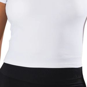 Camiseta Deportiva Ajustada de Algodón para Mujer, Blanca, para Gimnasio, Fitness, Entrenamiento, Ejercicio, Deporte, Manga Corta, Perforada - Product Image 5