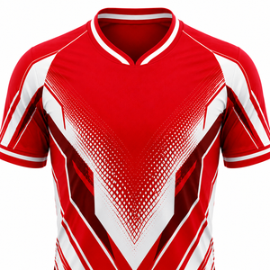 Conjunto de Camiseta y Pantalones Cortos de Fútbol Geométricos Rojos y Blancos para Hombre, Transpirables, Ajuste Atlético, para Todas las Temporadas, con Estampado Sublimado - Product Image 4