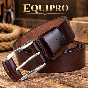 Ceinture en cuir de vachette véritable marron pour homme Equipro, boucle à ardillon argentée, rayée, vintage, décontractée, durable, longueur personnalisable - Product Image 2