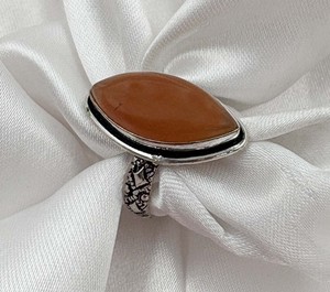 Natural Red Carnelian Marquise Stone Brass 925 Silver Plated Trendy Boho <b>Statement</b> <b>Ring</b> Wholesale - Product Image 2