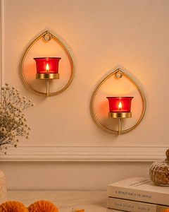 Handmade Gold Wall Mounted Tealight <b>Candle</b> <b>Holder</b> Decorative Metal Leaf Shaped Sconce wall mounted <b>candle</b> <b>holder</b> set of 2 - Product Image 2