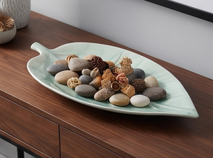 Plateau de service élégant en forme de feuille, en céramique verte avec finition polie, plat décoratif pour usage résidentiel, présentoir de cuisine - Product Image 5
