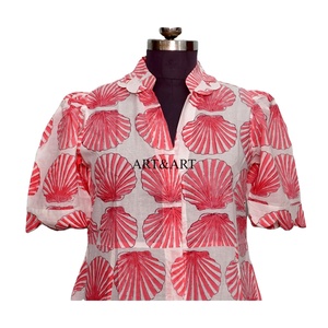 Vestido de Algodón para Mujer, Estilo Boho, Hecho a Mano, Vintage, Estampado de Conchas, para el Verano, Manga Corta, Cintura Natural, Vestido Casual Midi - Product Image 2