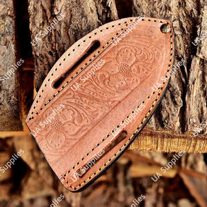 Funda para cuchillo de pescado plegable cosida a mano, de cuero genuino, con soporte horizontal inclinado para cinturón, protector de caza hecho a mano y personalizado - Product Image 4