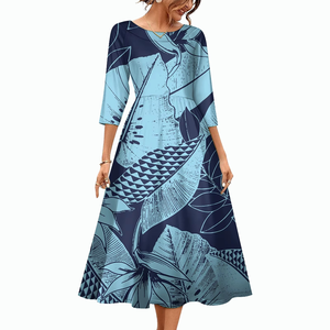 Vestido Largo con Estampado Tribal Tropical de las Islas del Pacífico, Cuello Redondo, Elegante, Estilo Polinesio Samoano, Sexy y Formal para Mujer - Product Image 3