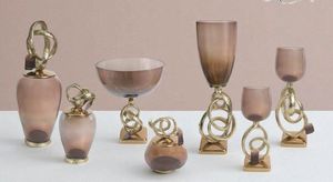 Ensemble de luxe en aluminium en forme de branche, comprenant un bol à dessert sur piédestal, un verre Hurricane et des bocaux, pour la décoration de tables de mariage, de maison, d'hôtels et de fêtes - Product Image 4