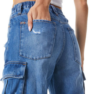 Pantalones Vaqueros Anchos Ajustados para Mujer, Hechos a Medida, Estilo Deportivo Lavado con Frente Plano - Product Image 3