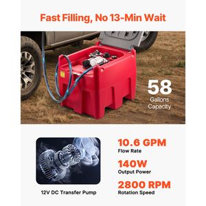 Serbatoio Diesel Portatile da 58 Galloni con Portata di 10,6 GPM e Pompa di Trasferimento Elettrica 12V, Tubo in Gomma da 13,1 Piedi, Attrezzatura per Veicoli - Product Image 3
