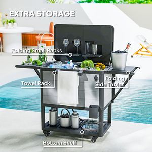 Carrello Frigo Portatile da Esterno Grande Capacità 104 Quarti Grigio con Apribottiglie, Ripiani e Ruote - Product Image 6