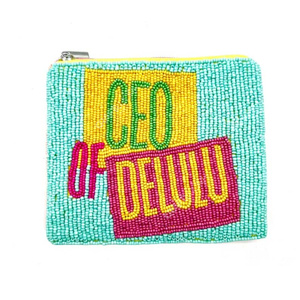 Handcrafted Beaded Typography <b>Zip</b> <b>Pouch</b> Bag Women Designer Color Block Text Embroidery Coin Purse Gift OEM Supplier - Product Image 1