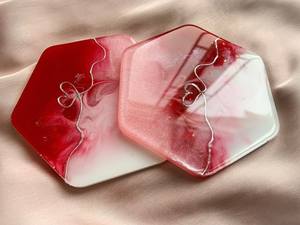 Hexagon <b>Agate</b> <b>Coasters</b> Red White Marbled Modern Design Non Slip Mats & Pads AT cheapest Prices By NEHA ENTERPRISES - Product Image 1