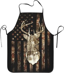 Retro Deer Head American Flag <b>Bib</b> <b>Apron</b> Woven Textile Machine Washable For Cooking Daily Use - Product Image 1
