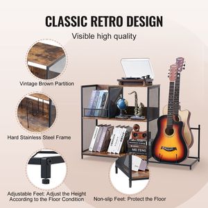 Soporte para Tocadiscos de 3 Niveles con Soporte para Guitarra, Soporte para Tocadiscos con Almacenamiento para 300 Álbumes y Estantes para CD, Mueble para Discos de Vinilo M - Product Image 5