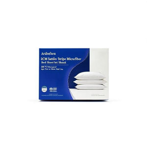2CM Satin Stripe Microfiber Fabric <b>Bed</b> <b>Sheet</b> Set 300 TC <b>Waterproof</b> 4pcs for Twin or Home Hotel Use - Product Image 1