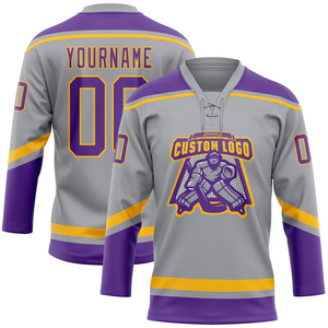 Maillot de hockey sur glace personnalisé en gros pour adulte, manches longues, col à cordon, uniforme d'équipe, vêtements de sport par sublimation, OEM ODM - Product Image 3
