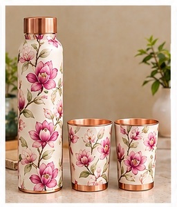 Juego de Botella y Tazas de Agua Decorativas de Cobre con Diseño de Paisaje de Amanecer en la Montaña, Vajilla Portátil para Viajes - Product Image 2