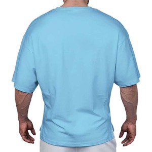 Men's Oversized Light Blue Solid Color Casual T-Shirt Short Sleeve O-Neck Jersey Knitted Plain Dyed Fit - Product Image 2