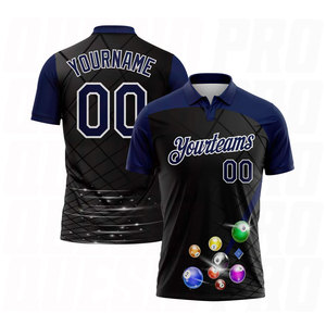 Camiseta Deportiva Personalizada de Billar en Negro, Azul Marino y Blanco, Transpirable, de Secado Rápido y con Sublimación - Product Image 1