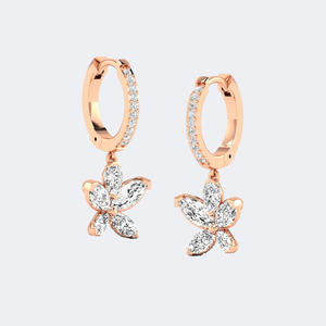 Pendientes Huggie Lineales con Incrustaciones de Diamantes Marquise Redondos de 1.30CTW - Product Image 3