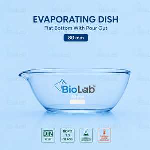 จานระเหยแก้วโบโรซิลิเกต Biolab รุ่น 2001/BL04 แบบก้นแบนพร้อมที่ริน  OEM ปรับแต่งได้ อุปกรณ์แก้วสำหรับห้องปฏิบัติการ - Product Image 2