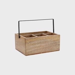 Organisateur de table à 2 compartiments en bois d'acacia, plateau à couverts avec poignée intégrée, vente en gros pour commandes en gros - Product Image 3