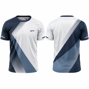 Men's Short Sleeve Sport T-<b>Shirt</b> <b>Geometric</b> Pattern Quick Dry O-Neck Regular Fit White Navy Blue - Product Image 1