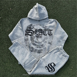 Conjunto de Sudadera con Capucha de Invierno, Estilo Urbano, Lavado Ácido, Decolorado por el Sol, con Apliques Bordados con Pedrería y Cremallera Resistente, Personalizado - Product Image 2