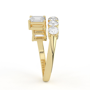 Élégante bague de fiançailles asymétrique en or blanc avec diamant taille émeraude de 2 carats, double rangée de pierres brillantes rondes, bijoux de mariée multi-pierres - Product Image 5