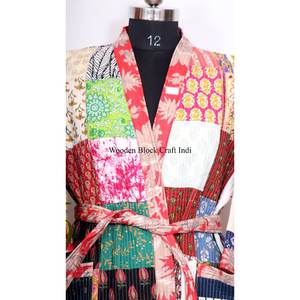 Robe longue en soie Kantha de qualité supérieure, veste patchwork, kimono réversible pour femme, robe de mariée, robe kimono matelassée - Product Image 4