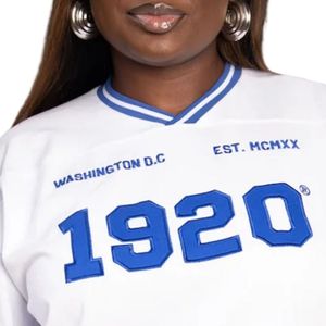 Camiseta Blanca y Azul de Zeta Phi Beta para Mujer, con Letras Griegas Bordadas y Apliques del 1920, Manga Larga, Estilo Casual - Product Image 5