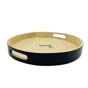 Grand plateau de service traditionnel en bois artisanat décoratif en rotin de bambou de taille personnalisée pour motif rond et rectangulaire de nourriture - Product Image 2