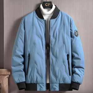 Chaqueta Acolchada Larga de Invierno para Hombre, Tejida y Teñida, con Cuello Alto, Cierre de Cremallera, Ecológica, Estilo Casual - Product Image 3