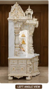Mandir traditionnel en teck à l'aspect marbre, qualité supérieure, blanc et or, grande taille, sculpté à la main, Pooja Ghar en teck. - Product Image 3