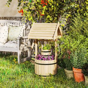 Fioriera Classica in Legno a Forma di Pozzo dei Desideri con Secchio Sospeso e Foro di Drenaggio per Giardino e Patio, Vaso in Stile Naturale per Esterni - Product Image 2