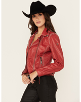 Veste en cuir pour femme motif étoile et cœur, en peau d'agneau rouge crème, style motard avec appliqué au dos, manteau moto western pour femme