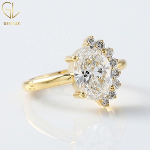 แหวนมอสซาไนต์ทรงรีและทรงกลม แหวนหมั้นแบบคลัสเตอร์ที่ไม่เหมือนใครสำหรับผู้หญิง แหวนแต่งงานทอง 14k - Product Image 3