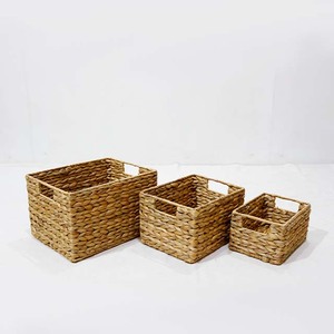 Natural Eco-Friendly Water Hyacinth <b>Storage</b> <b>Baskets</b> <b>Rectangle</b> with Handles Rustic Multi-Purpose Neatening <b>Basket</b> Set - Product Image 5